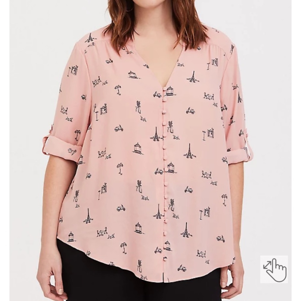 Torrid Harper Pink Georgette Paris Button Front Blouse Size 3
